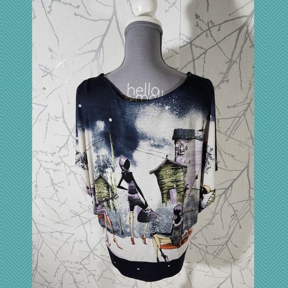 Artex Fashions Night Fashion Scene Print Scoop Neck Top - Picture 4 of 5